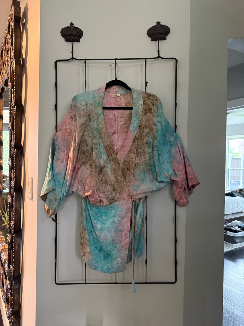 Tie-Dye Short Kimono Wrap Dress - Multi